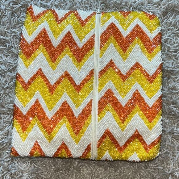 Moyna Beaded Clutch Satin Lining Orange, Yellow, And White Evening Bag, Zipper - Picture 3 of 10